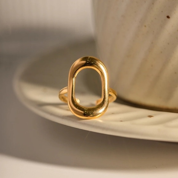 18K Gold Plated Cutout Geometric Open Ring - Picture 2 of 9